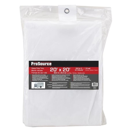 Tarp, 20 Ft L, 20 Ft W, 10 Mil Thick, Plastic, White